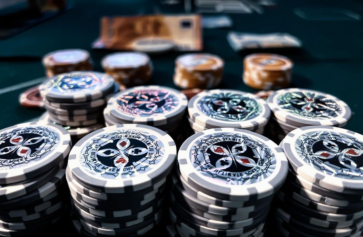 Poker chips stacked at Joyfuldays casino party